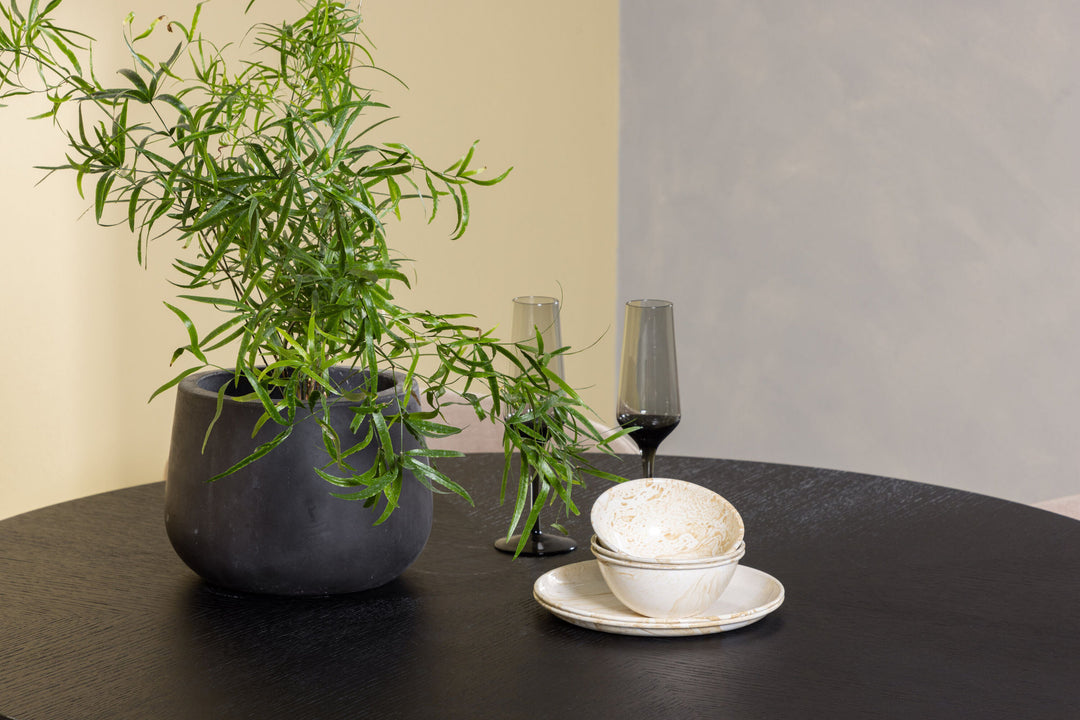 Venture Home Copenhagen Dining Table - Black / Black Veneer +Berit Chair - Black / Beige Fabric (Polyester linen ) _4