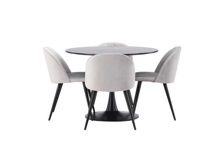 Venture Home Glade Dining Table - Black / Black MDF +Velvet Dining Chair - Light Grey / Black _4