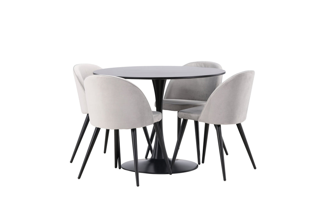 Venture Home Glade Dining Table - Black / Black MDF +Velvet Dining Chair - Light Grey / Black _4