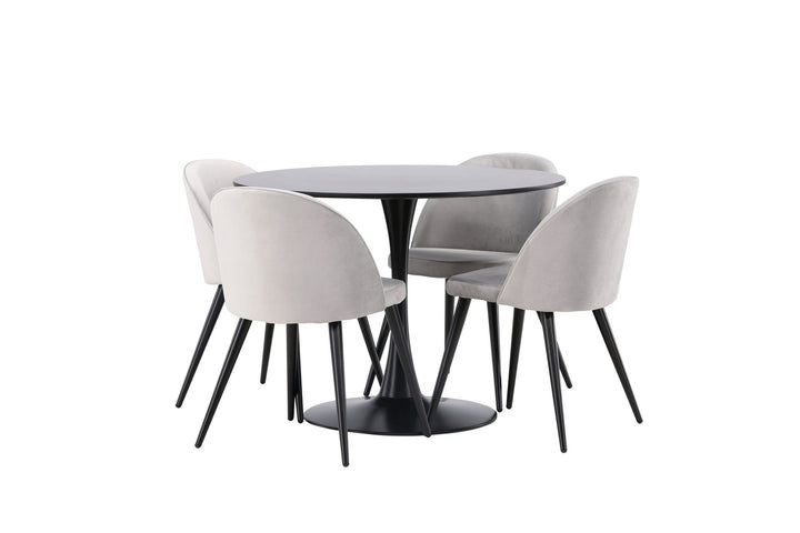 Venture Home Glade Dining Table - Black / Black MDF +Velvet Dining Chair - Light Grey / Black _4