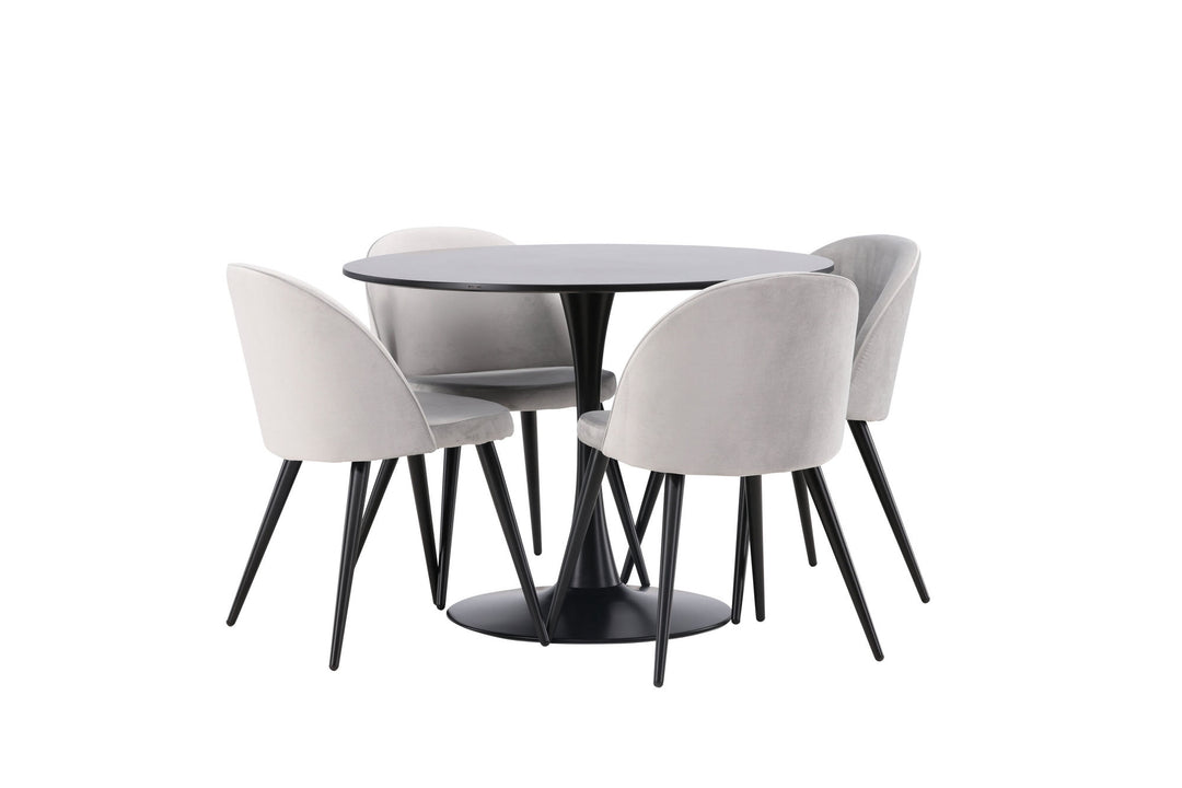Venture Home Glade Dining Table - Black / Black MDF +Velvet Dining Chair - Light Grey / Black _4