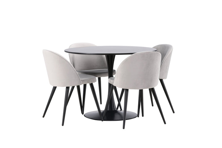 Venture Home Glade Dining Table - Black / Black MDF +Velvet Dining Chair - Light Grey / Black _4