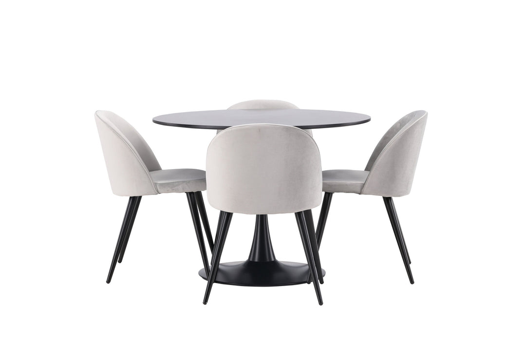 Venture Home Glade Dining Table - Black / Black MDF +Velvet Dining Chair - Light Grey / Black _4