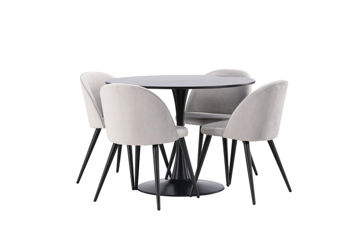 Venture Home Glade Dining Table - Black / Black MDF +Velvet Dining Chair - Light Grey / Black _4