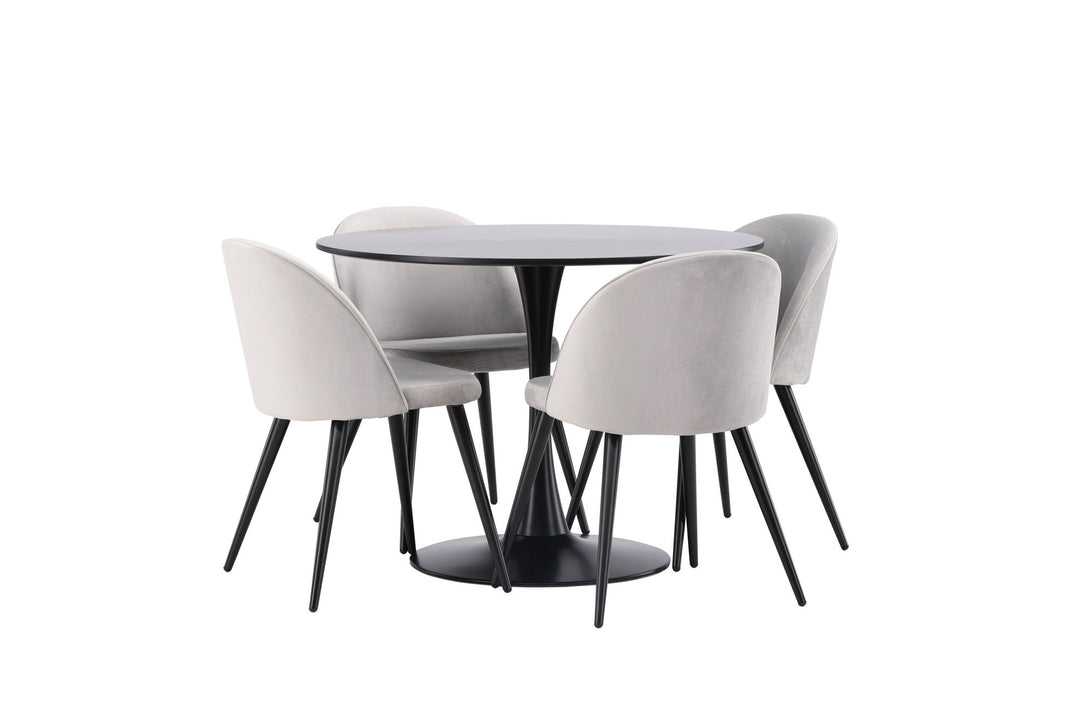 Venture Home Glade Dining Table - Black / Black MDF +Velvet Dining Chair - Light Grey / Black _4