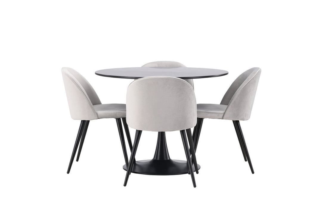 Venture Home Glade Dining Table - Black / Black MDF +Velvet Dining Chair - Light Grey / Black _4