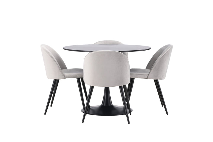Venture Home Glade Dining Table - Black / Black MDF +Velvet Dining Chair - Light Grey / Black _4