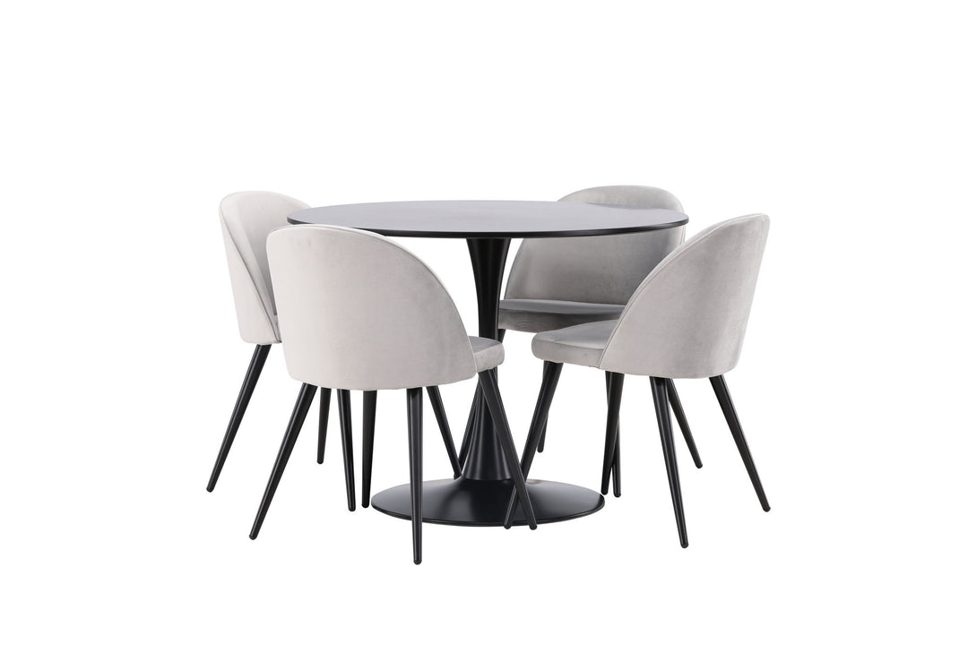 Venture Home Glade Dining Table - Black / Black MDF +Velvet Dining Chair - Light Grey / Black _4
