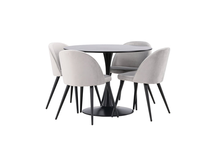 Venture Home Glade Dining Table - Black / Black MDF +Velvet Dining Chair - Light Grey / Black _4