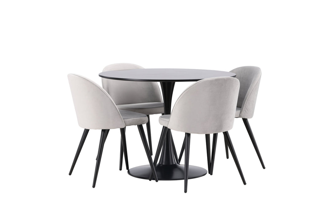 Venture Home Glade Dining Table - Black / Black MDF +Velvet Dining Chair - Light Grey / Black _4