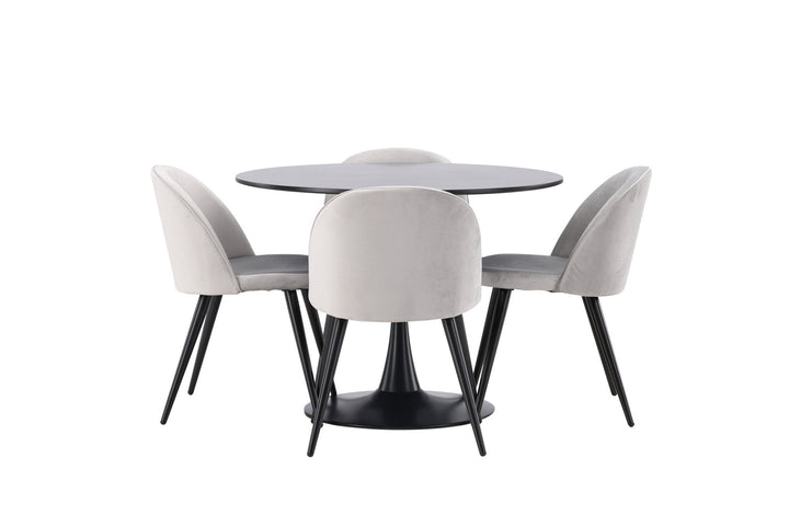 Venture Home Glade Dining Table - Black / Black MDF +Velvet Dining Chair - Light Grey / Black _4