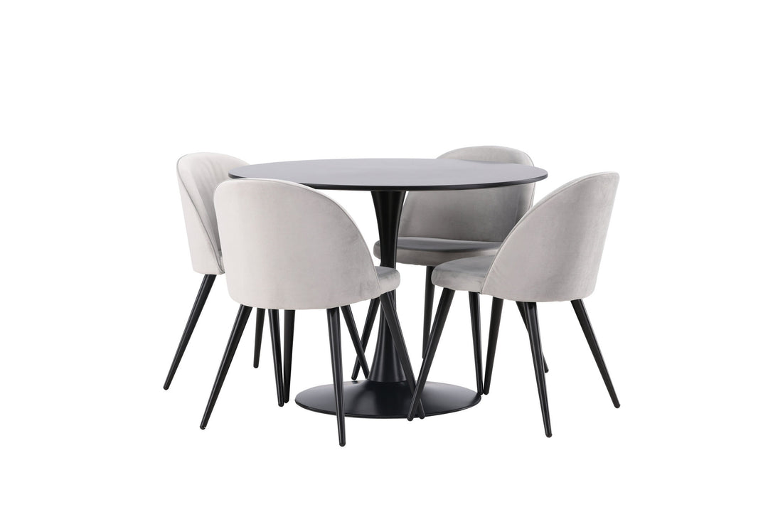 Venture Home Glade Dining Table - Black / Black MDF +Velvet Dining Chair - Light Grey / Black _4