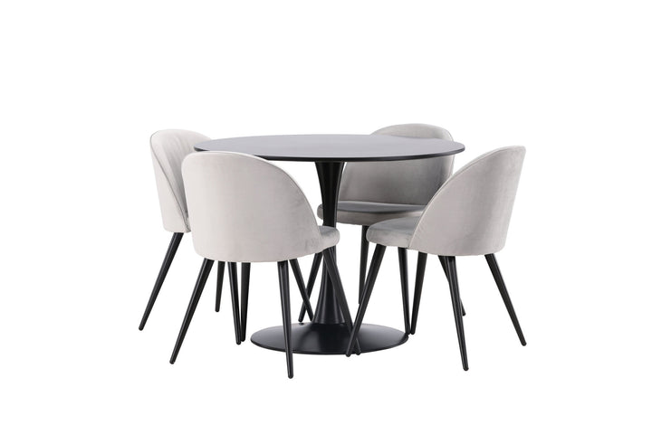 Venture Home Glade Dining Table - Black / Black MDF +Velvet Dining Chair - Light Grey / Black _4