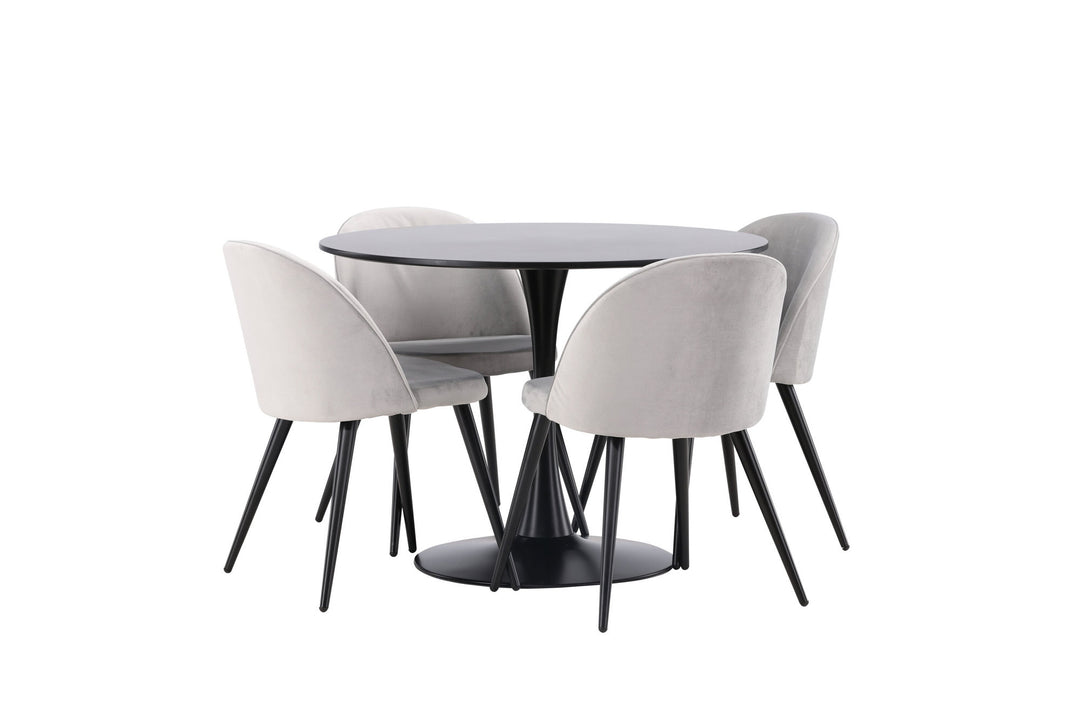 Venture Home Glade Dining Table - Black / Black MDF +Velvet Dining Chair - Light Grey / Black _4