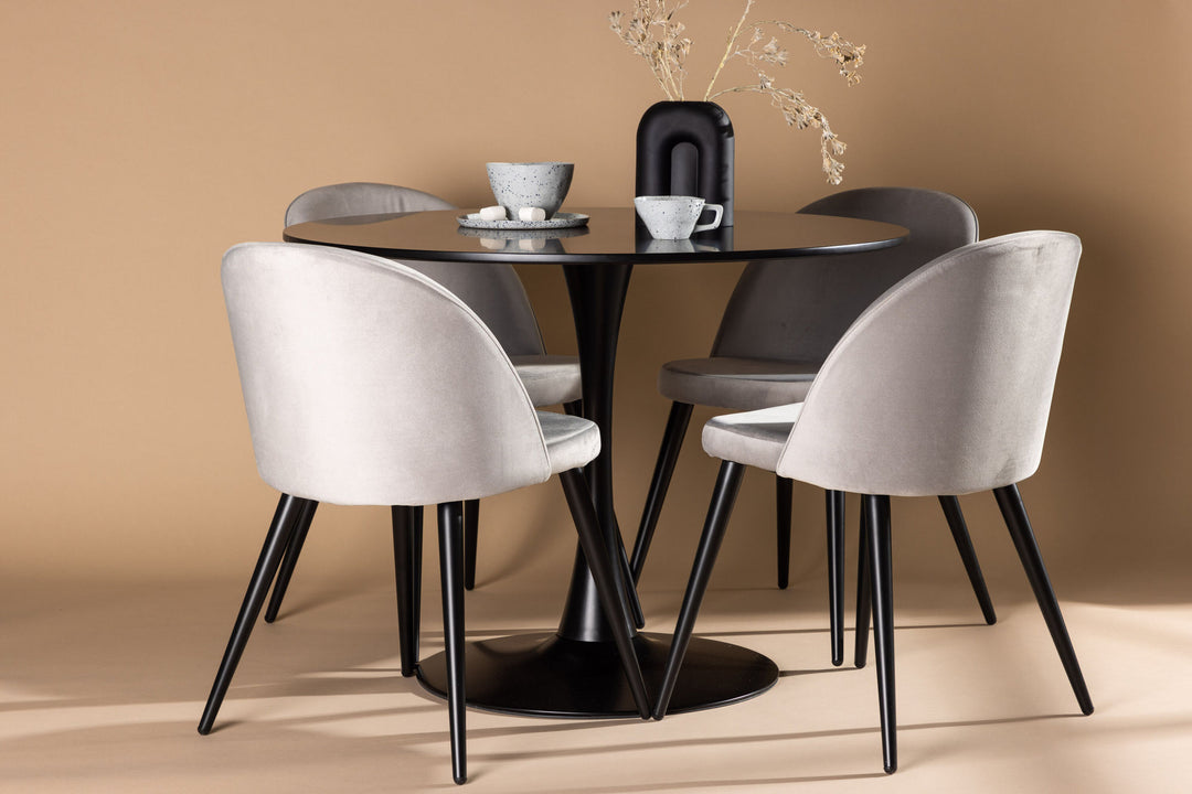 Venture Home Glade Dining Table - Black / Black MDF +Velvet Dining Chair - Light Grey / Black _4