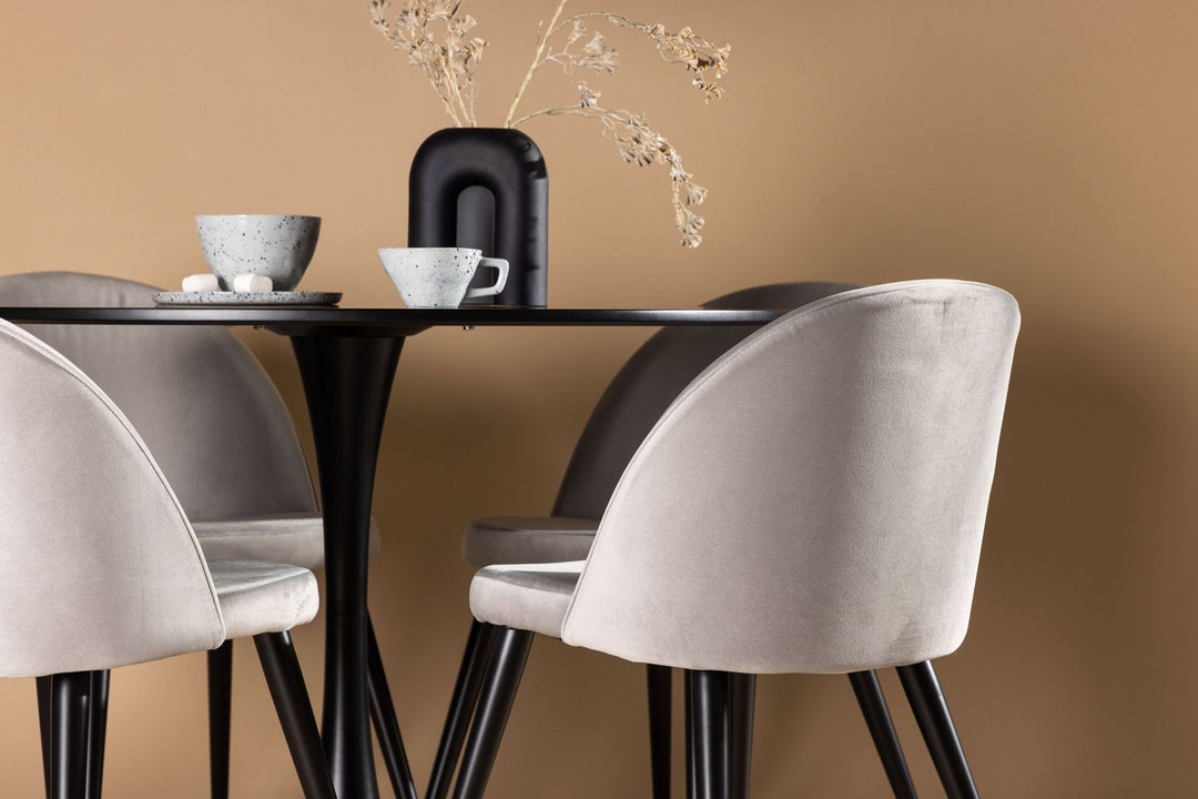 Venture Home Glade Dining Table - Black / Black MDF +Velvet Dining Chair - Light Grey / Black _4
