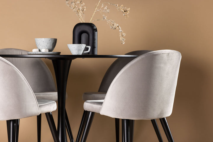Venture Home Glade Dining Table - Black / Black MDF +Velvet Dining Chair - Light Grey / Black _4