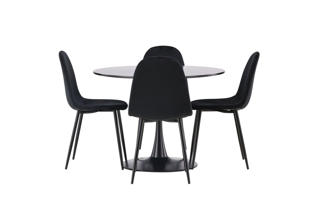 Venture Home Glade Dining Table - Black / Black MDF +Polar Dining Chair - Black legs / Black Velvet _4