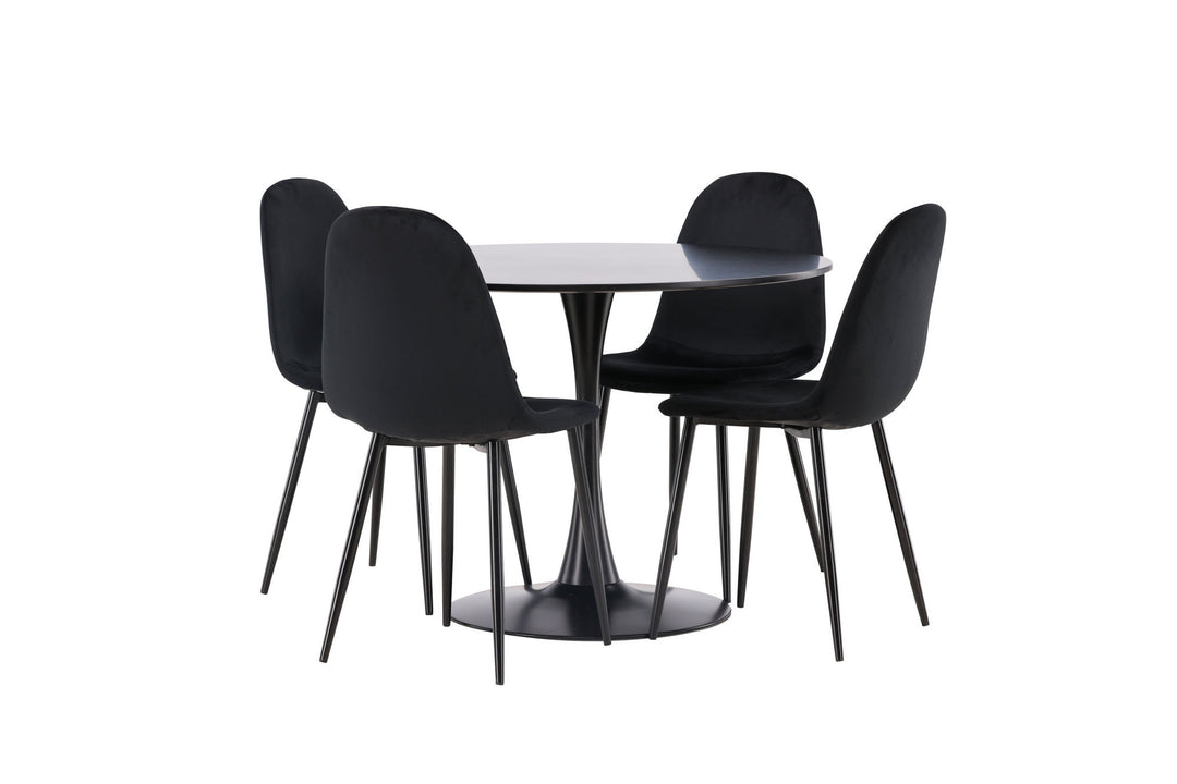 Venture Home Glade Dining Table - Black / Black MDF +Polar Dining Chair - Black legs / Black Velvet _4
