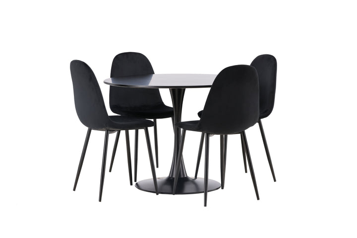 Venture Home Glade Dining Table - Black / Black MDF +Polar Dining Chair - Black legs / Black Velvet _4