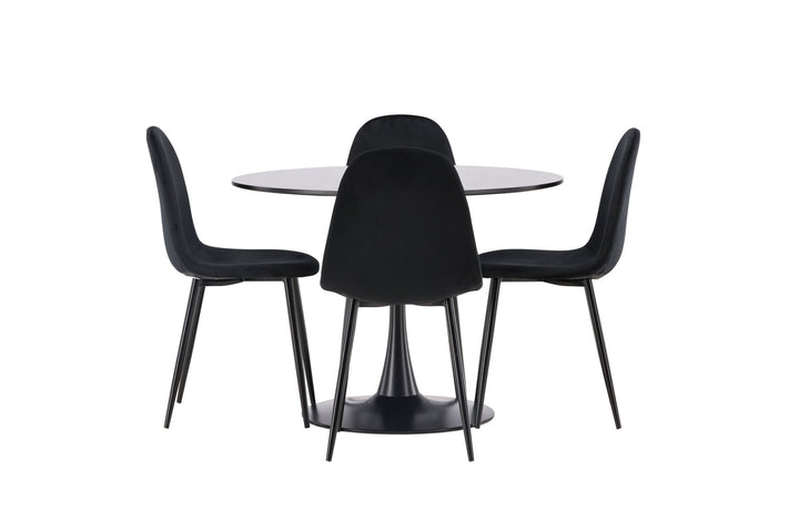 Venture Home Glade Dining Table - Black / Black MDF +Polar Dining Chair - Black legs / Black Velvet _4