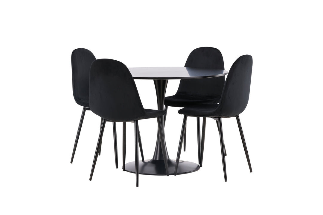 Venture Home Glade Dining Table - Black / Black MDF +Polar Dining Chair - Black legs / Black Velvet _4