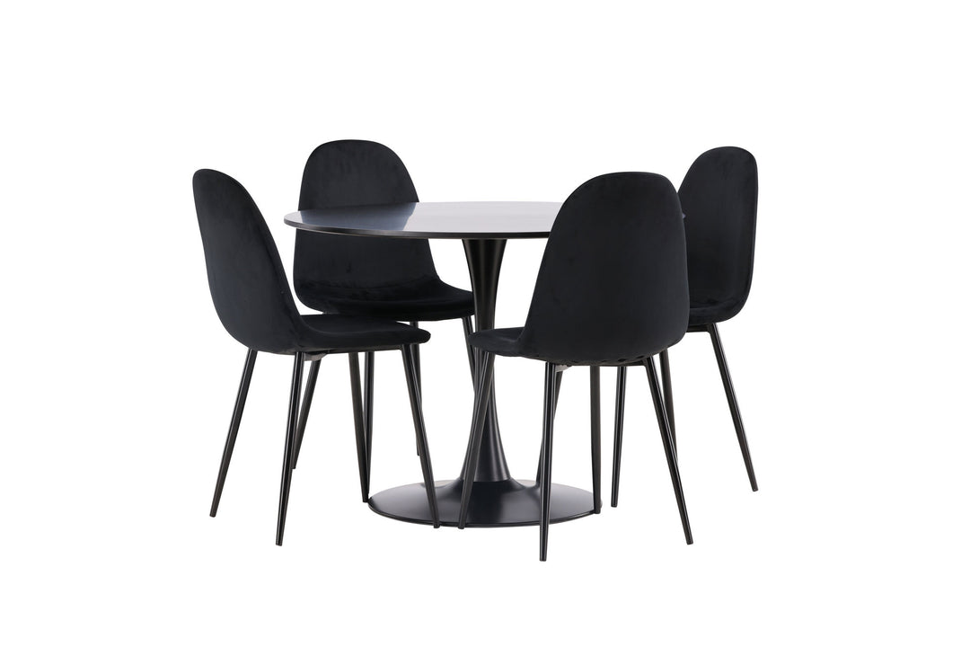 Venture Home Glade Dining Table - Black / Black MDF +Polar Dining Chair - Black legs / Black Velvet _4