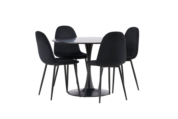 Venture Home Glade Dining Table - Black / Black MDF +Polar Dining Chair - Black legs / Black Velvet _4