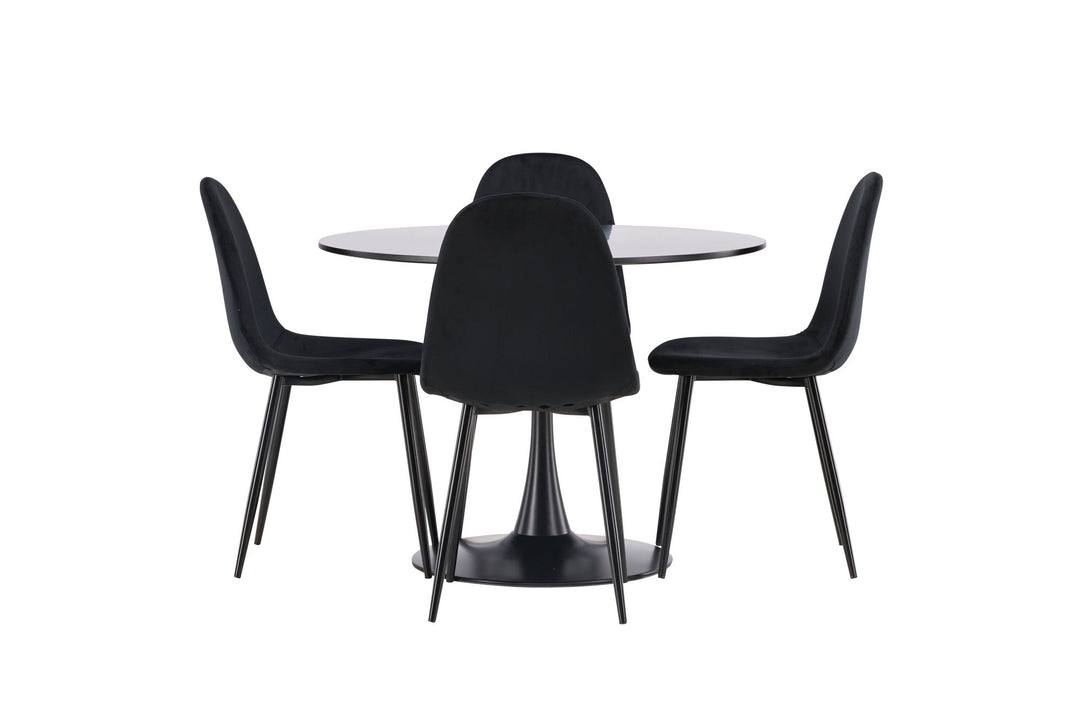 Venture Home Glade Dining Table - Black / Black MDF +Polar Dining Chair - Black legs / Black Velvet _4