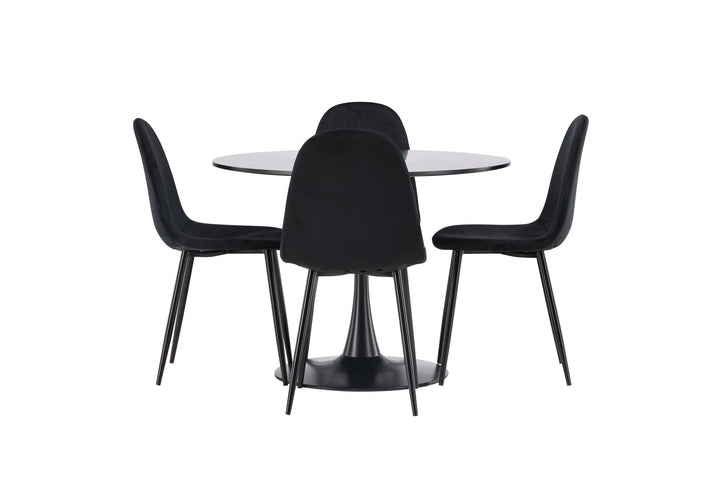 Venture Home Glade Dining Table - Black / Black MDF +Polar Dining Chair - Black legs / Black Velvet _4