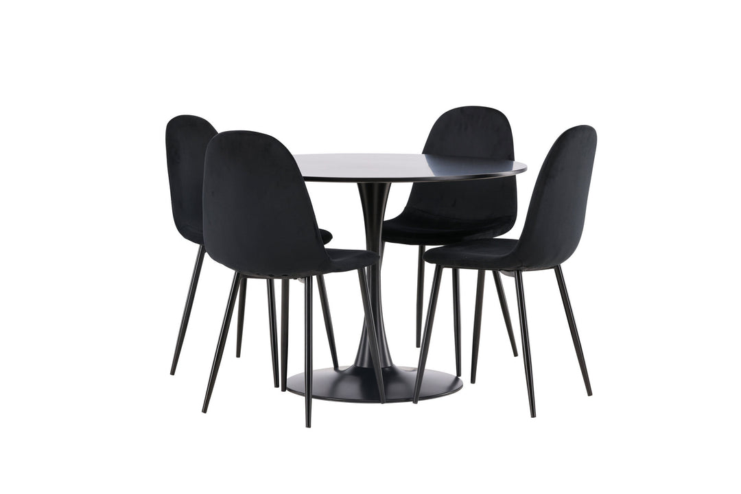 Venture Home Glade Dining Table - Black / Black MDF +Polar Dining Chair - Black legs / Black Velvet _4