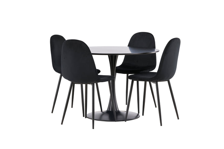 Venture Home Glade Dining Table - Black / Black MDF +Polar Dining Chair - Black legs / Black Velvet _4