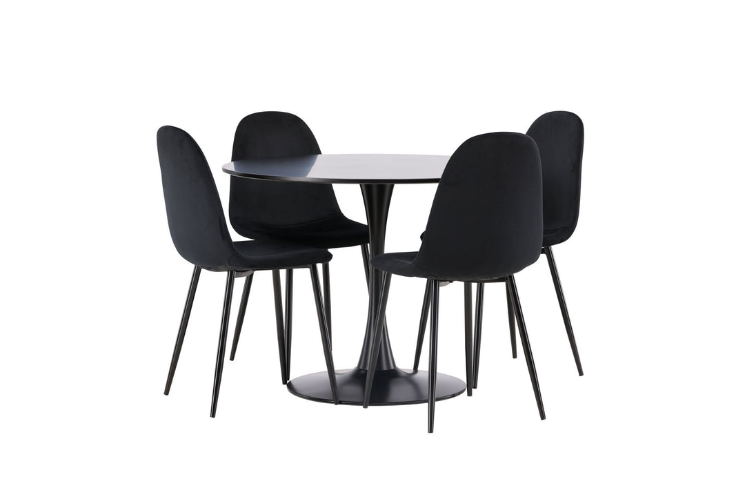 Venture Home Glade Dining Table - Black / Black MDF +Polar Dining Chair - Black legs / Black Velvet _4