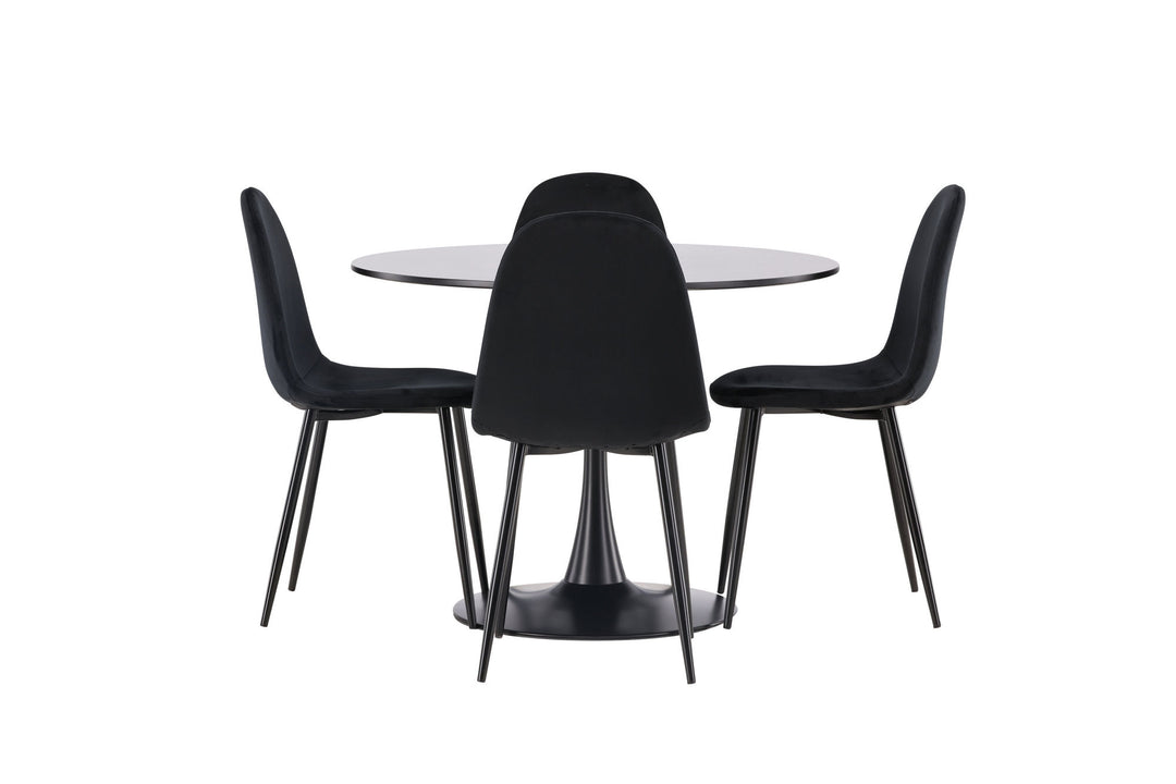Venture Home Glade Dining Table - Black / Black MDF +Polar Dining Chair - Black legs / Black Velvet _4