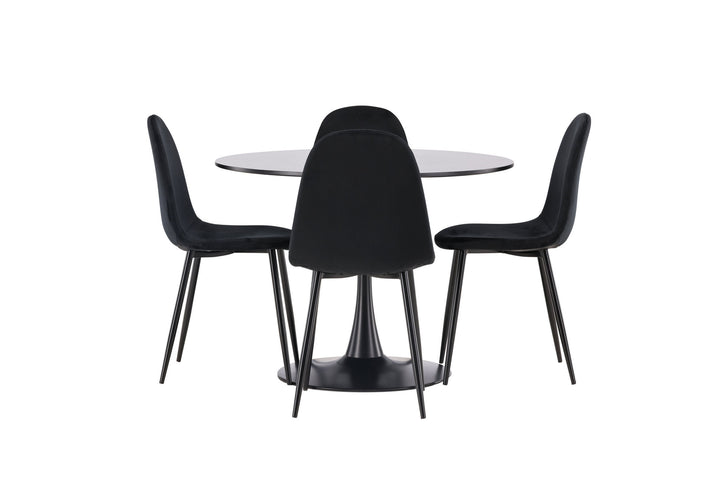 Venture Home Glade Dining Table - Black / Black MDF +Polar Dining Chair - Black legs / Black Velvet _4