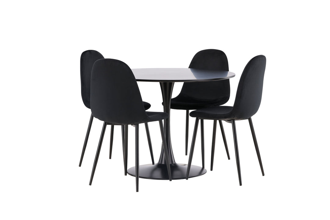 Venture Home Glade Dining Table - Black / Black MDF +Polar Dining Chair - Black legs / Black Velvet _4