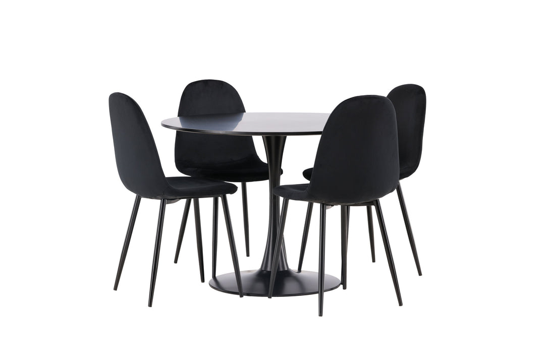 Venture Home Glade Dining Table - Black / Black MDF +Polar Dining Chair - Black legs / Black Velvet _4