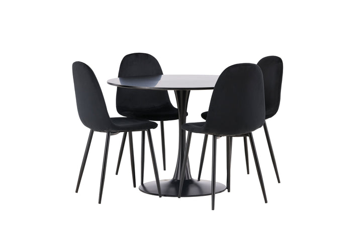 Venture Home Glade Dining Table - Black / Black MDF +Polar Dining Chair - Black legs / Black Velvet _4