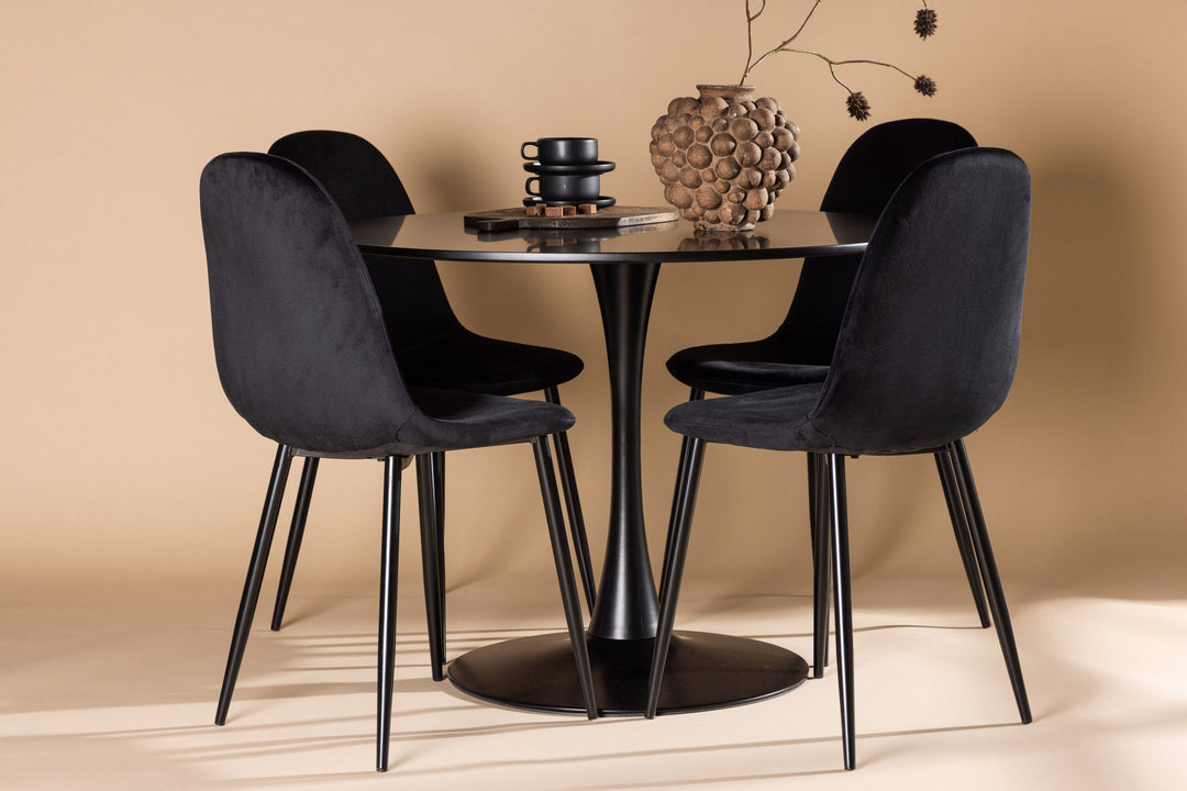 Venture Home Glade Dining Table - Black / Black MDF +Polar Dining Chair - Black legs / Black Velvet _4
