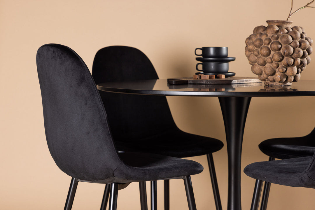 Venture Home Glade Dining Table - Black / Black MDF +Polar Dining Chair - Black legs / Black Velvet _4
