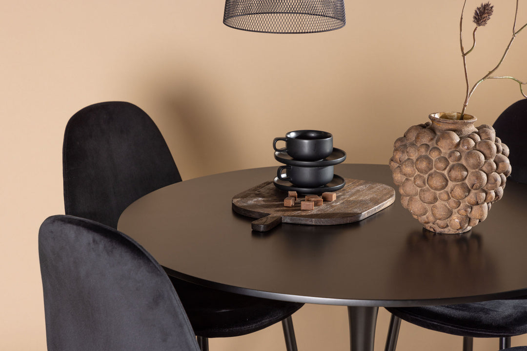Venture Home Glade Dining Table - Black / Black MDF +Polar Dining Chair - Black legs / Black Velvet _4
