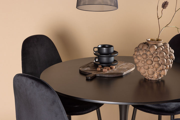 Venture Home Glade Dining Table - Black / Black MDF +Polar Dining Chair - Black legs / Black Velvet _4