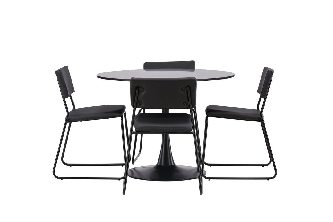 Venture Home Glade Dining Table - Black / Black MDF +Kenth Chair - Black / Black PU _4