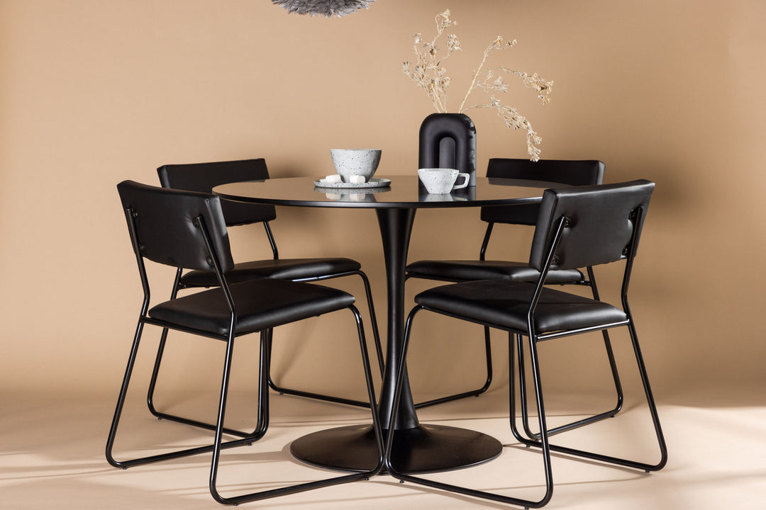 Venture Home Glade Dining Table - Black / Black MDF +Kenth Chair - Black / Black PU _4