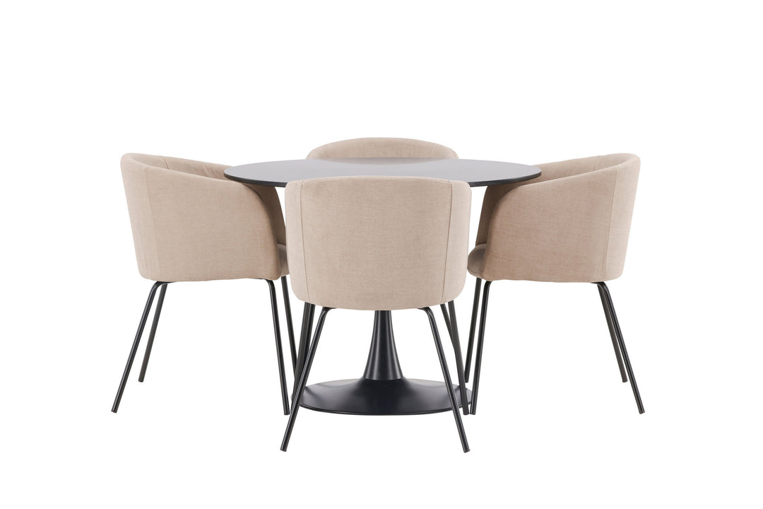 Venture Home Glade Dining Table - Black / Black MDF +Berit Chair - Black / Beige Fabric (Polyester linen ) _4