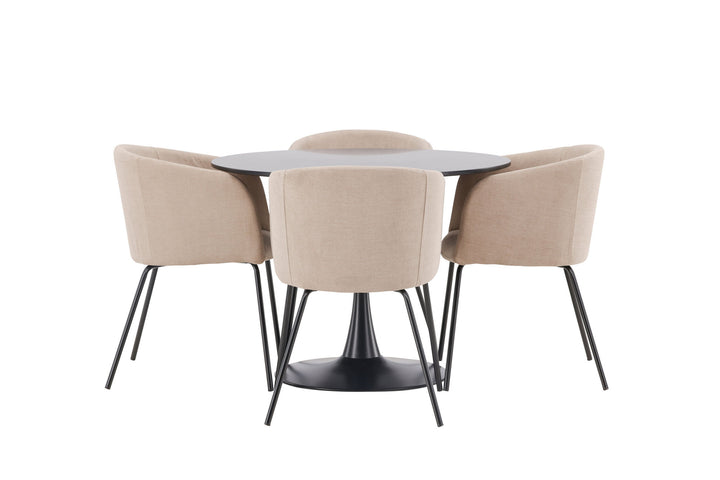 Venture Home Glade Dining Table - Black / Black MDF +Berit Chair - Black / Beige Fabric (Polyester linen ) _4