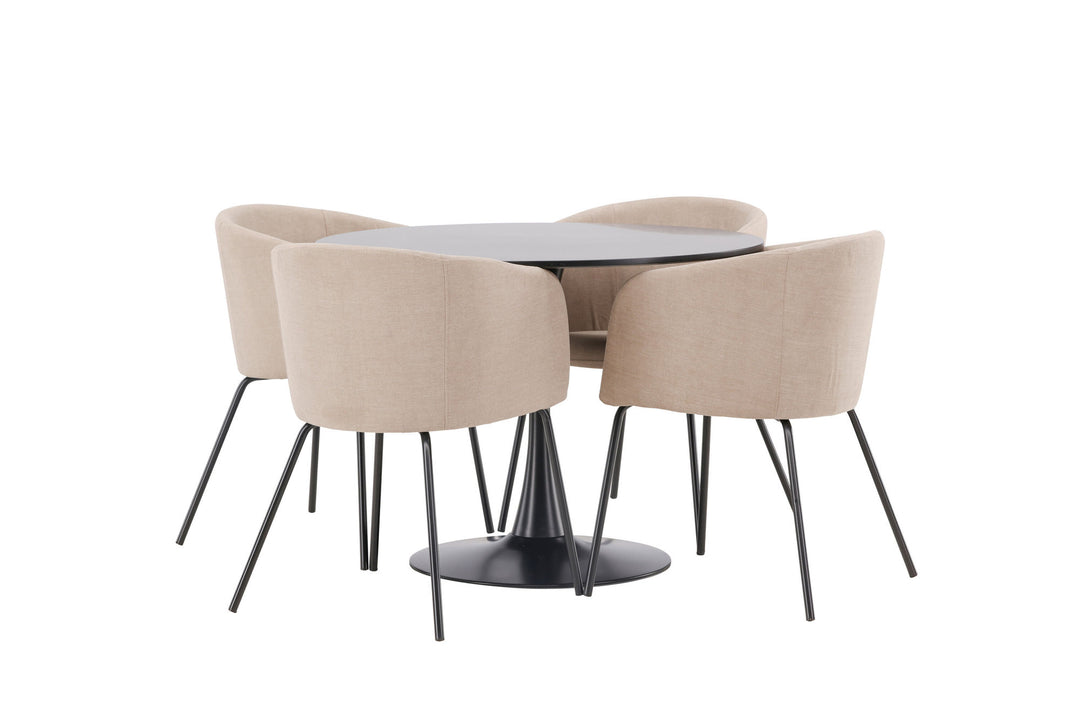 Venture Home Glade Dining Table - Black / Black MDF +Berit Chair - Black / Beige Fabric (Polyester linen ) _4