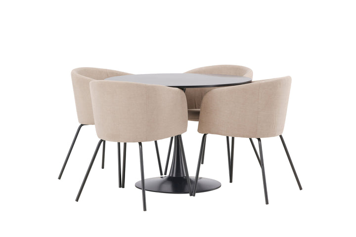 Venture Home Glade Dining Table - Black / Black MDF +Berit Chair - Black / Beige Fabric (Polyester linen ) _4