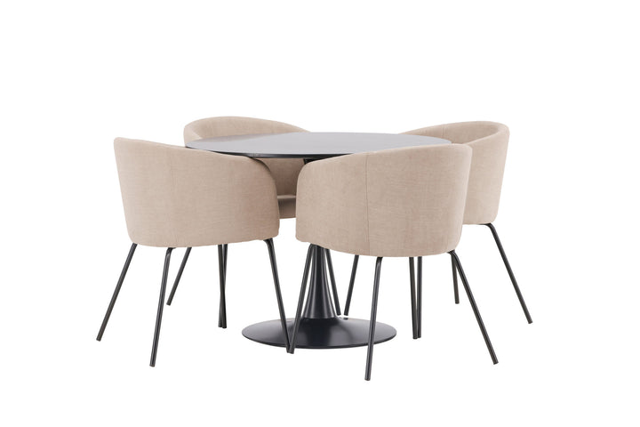 Venture Home Glade Dining Table - Black / Black MDF +Berit Chair - Black / Beige Fabric (Polyester linen ) _4