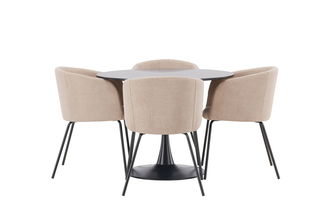 Venture Home Glade Dining Table - Black / Black MDF +Berit Chair - Black / Beige Fabric (Polyester linen ) _4